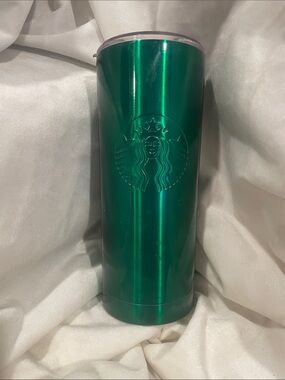 Starbucks 20 oz Green Metal Tumbler With Clear Coffee Lid 2022 SC1